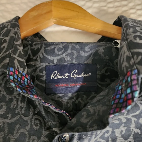 Robert Graham Navy Shirt with Vibrant Collar - Picture 3 of 5